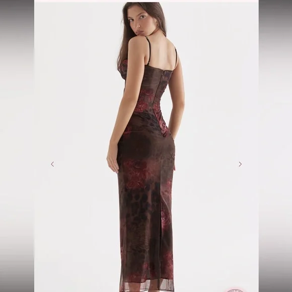 House of CB Red and Brown Floral Maxi Dress